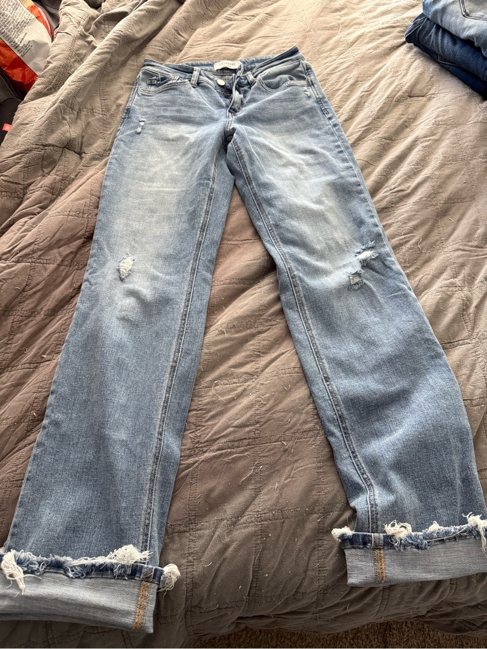 Women's Light Blue Straight-Leg Distressed Jeans